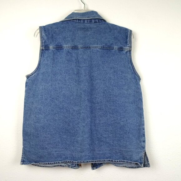 Vtg 90s Denim Vest Blue Jean Full Zip Collared Biker Women’s M Gloria Vanderbilt - Picture 7 of 10